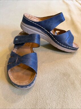 Women's Navy Comfort Slide Sandals with Cushioned Footbed